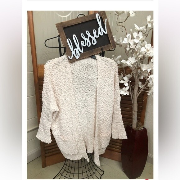 Free Press Cozy Cream Textured Sweater Cardigan Size large - Picture 1 of 5